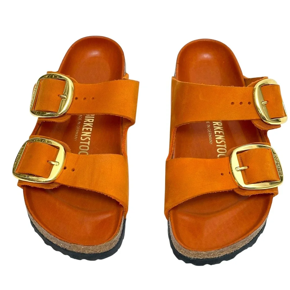 Birkenstock Sandals Arizona Big Buckle Nubuck Leather Burnt Orange 38 Boho Chic - Picture 2 of 10